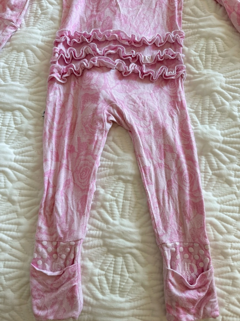 Bums & Roses Pink Floral Ruffle Zip One-Piece Footie - Picture 2 of 2